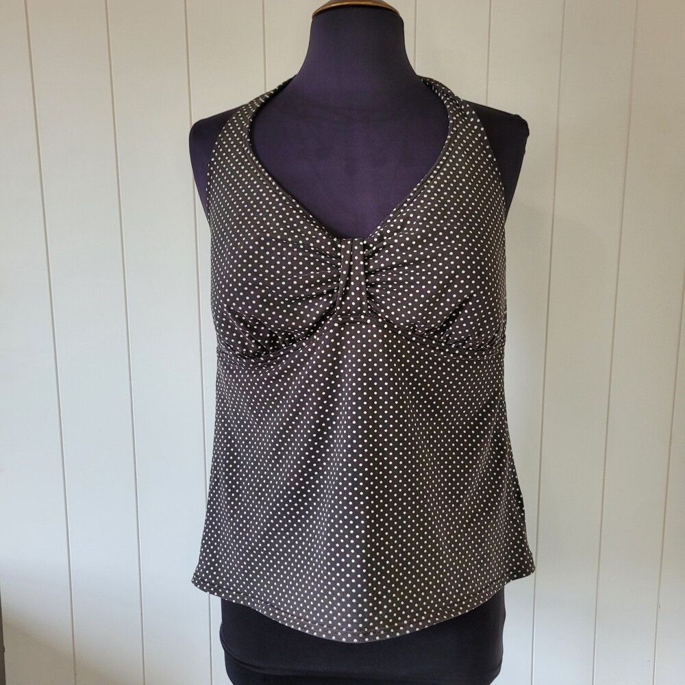 Lands End Swim Tankini Size 16D Green Polka Dot Boho Beach